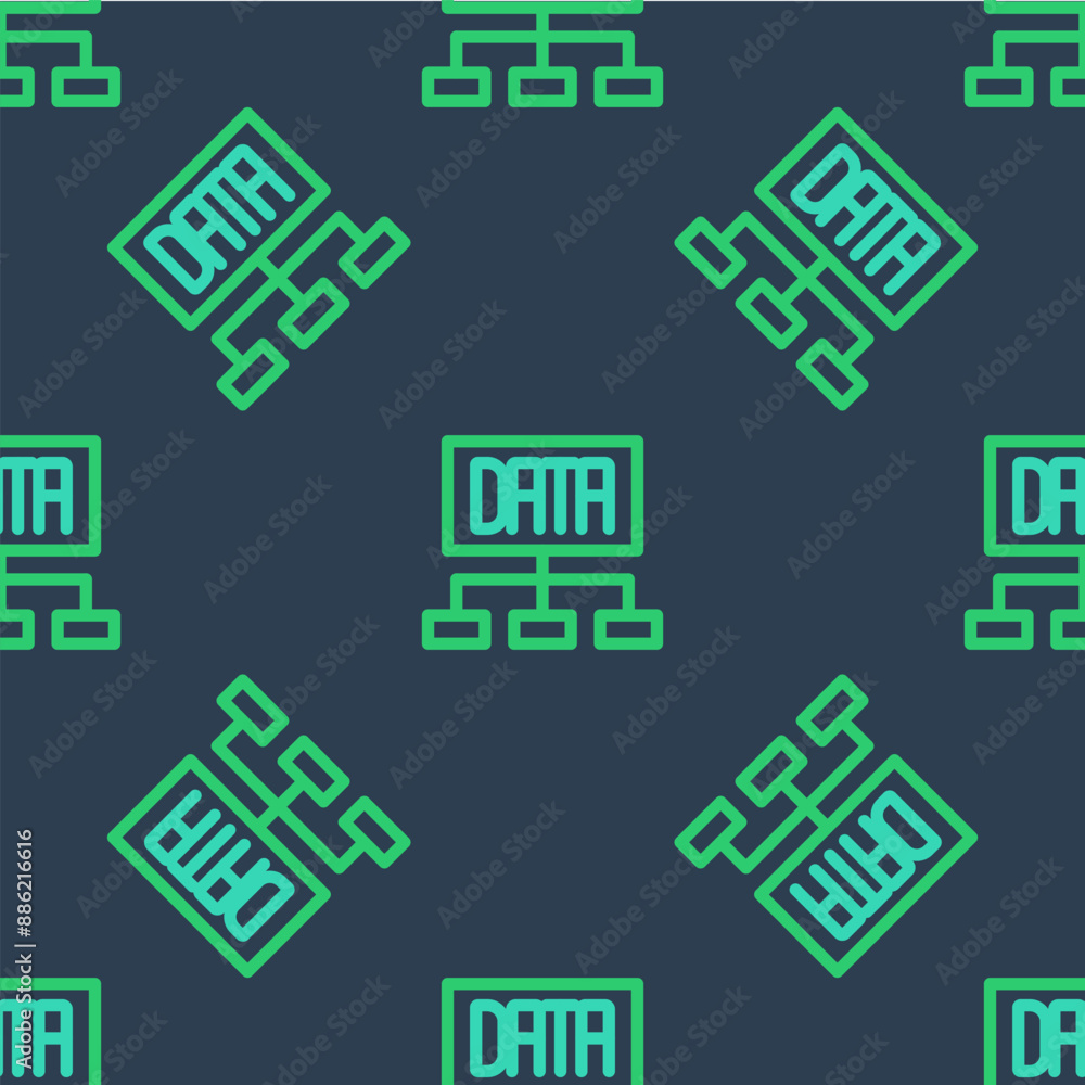 Poster line data analysis icon isolated seamless pattern on blue background. business data analysis process