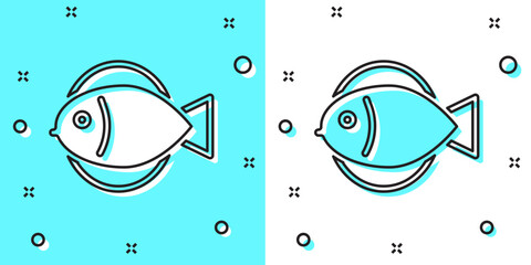 Black line Fish icon isolated on green and white background. Random dynamic shapes. Vector