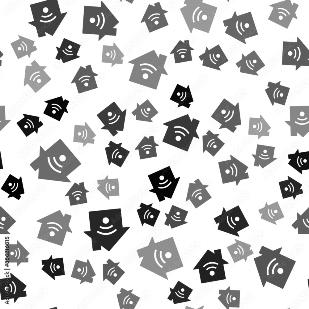 Poster black smart home with wi-fi icon isolated seamless pattern on white background. remote control. vect