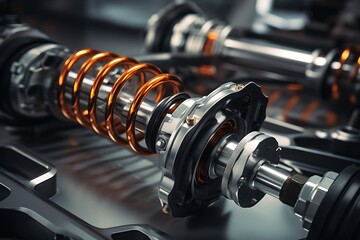 Naklejka premium Close-up of a car shock absorber. 3d rendering