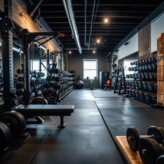 Modern gym interior with weightlifting equipment