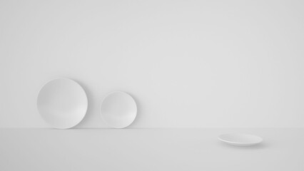 Plates in a room with floors and walls