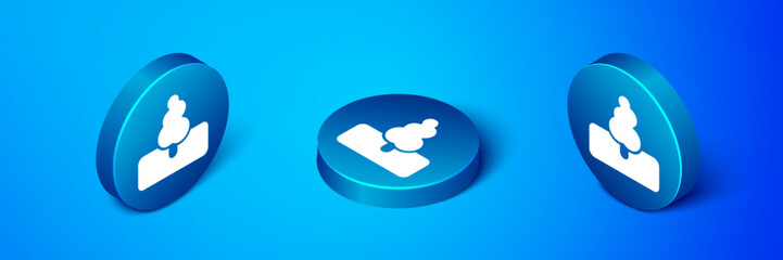 Isometric Tree icon isolated on blue background. Forest symbol. Blue circle button. Vector