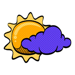 Weather forecast partly cloudy halftone icon hand drawn color vector illustration