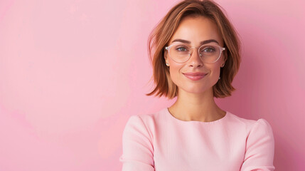 Fototapeta premium Young smilling business posing on soft color background