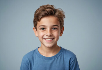 Portrait view of a regular happy smiling Greece boy, ultra realistic, candid, social media, avatar image, plain solid background