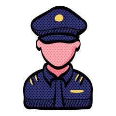Police avatar halftone icon hand drawn color vector illustration
