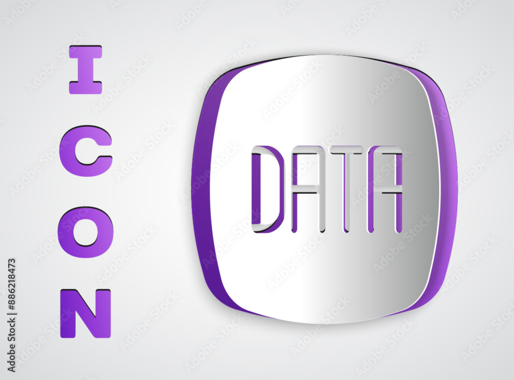 Poster paper cut data analysis icon isolated on grey background. business data analysis process, statistics