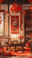 Chinese New Year Celebration in a Traditional Home