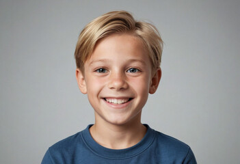 Portrait view of a regular happy smiling Sweden boy, ultra realistic, candid, social media, avatar image, plain solid background