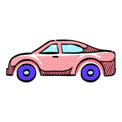 Car halftone icon hand drawn color vector illustration