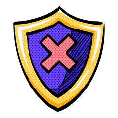 Shield halftone icon hand drawn color vector illustration