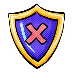Shield halftone icon hand drawn color vector illustration