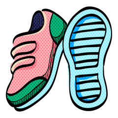 Shoes halftone icon hand drawn color vector illustration