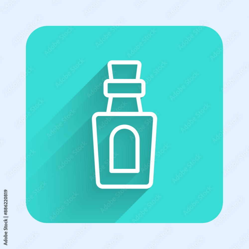 Poster white line bottle with potion icon isolated with long shadow background. flask with magic potion. ha