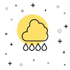 Black line Cloud with rain icon isolated on white background. Rain cloud precipitation with rain drops. Random dynamic shapes. Vector