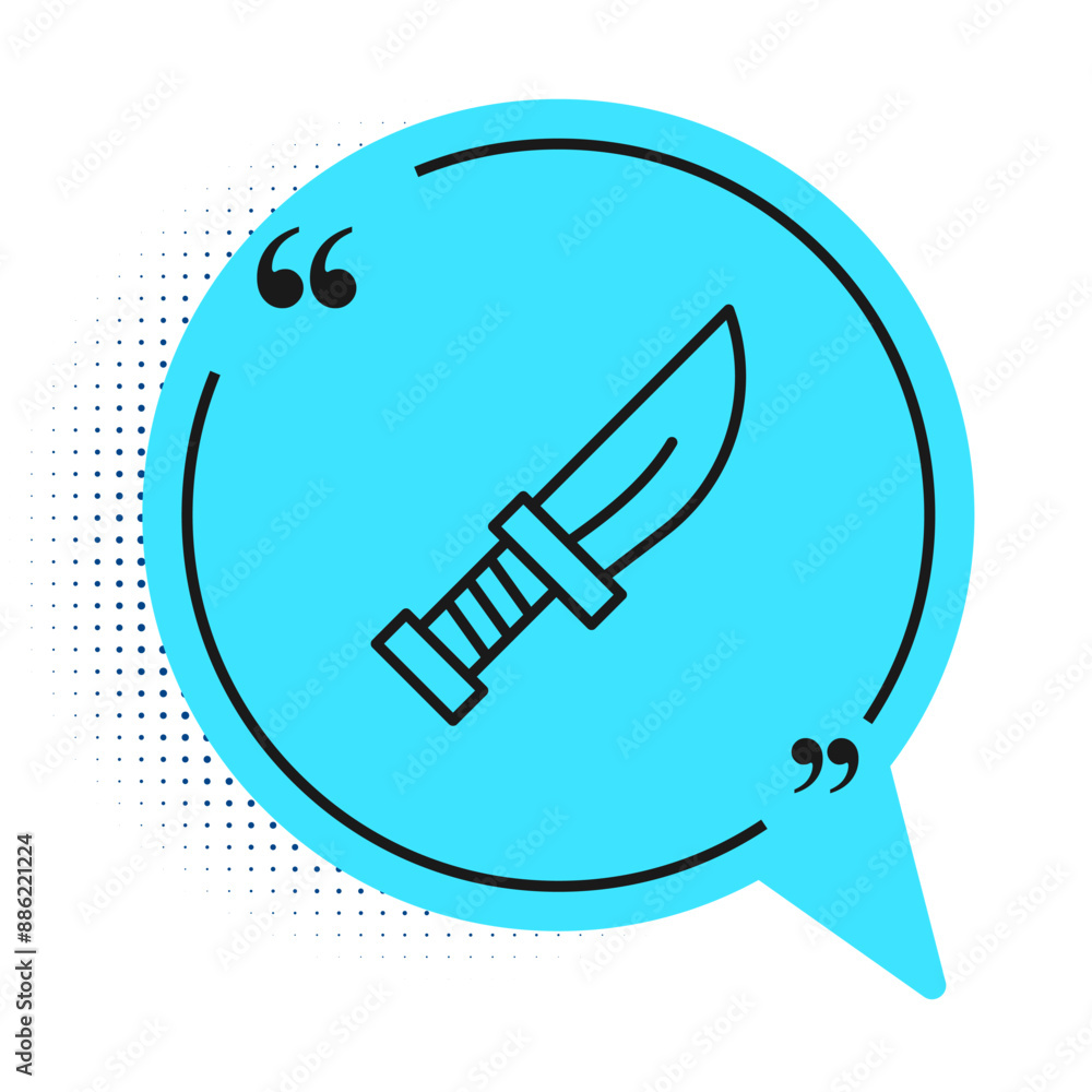 Poster black line dagger icon isolated on white background. knife icon. sword with sharp blade. blue speech