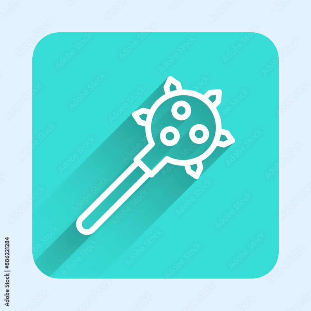 Poster white line medieval chained mace ball icon isolated with long shadow background. morgenstern medieva