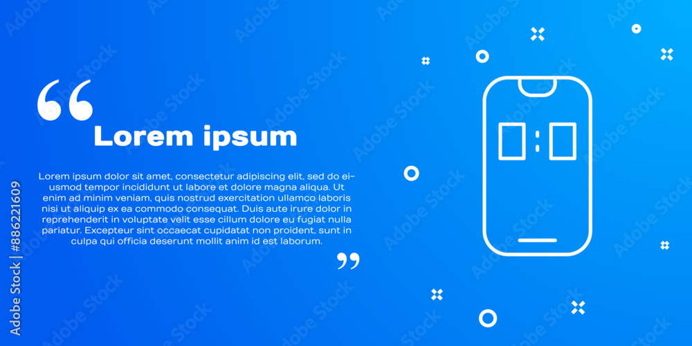 Poster white line alarm clock app smartphone interface icon isolated on blue background. vector