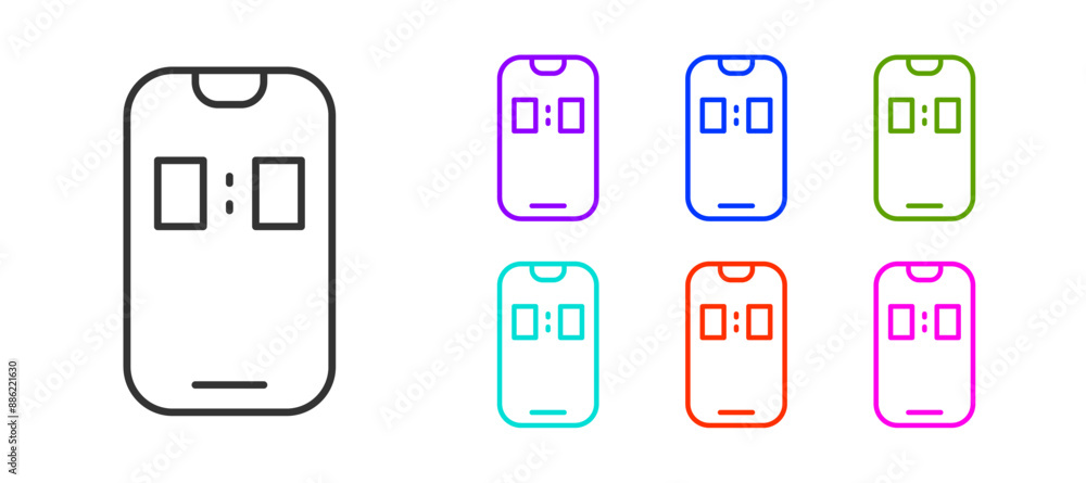 Aufkleber black line alarm clock app smartphone interface icon isolated on white background. set icons colorfu