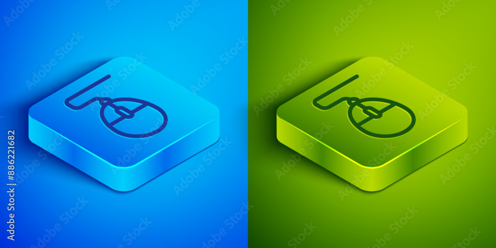Aufkleber isometric line computer mouse gaming icon isolated on blue and green background. optical with wheel 