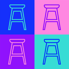 Pop art line Chair icon isolated on color background. Vector
