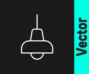White line Lamp hanging icon isolated on black background. Ceiling lamp light bulb. Vector