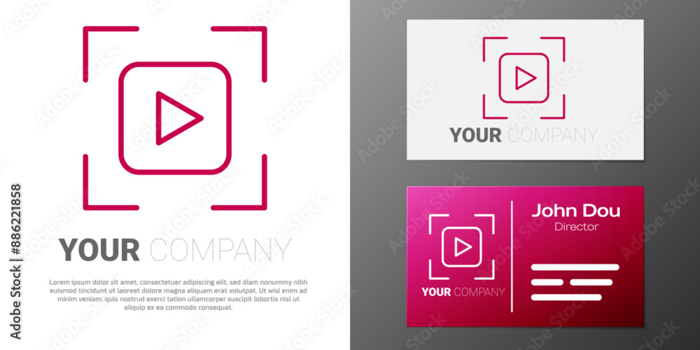 Poster logotype line camera focus frame line icon isolated on white background. logo design template elemen