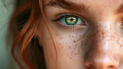 Fototapeta premium close up view of young woman green eye looking at camera 