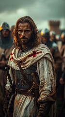 Fototapeta premium Templar Knight Preparing for Battle