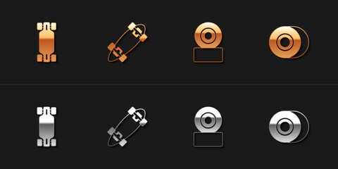 Set Longboard or skateboard, , Skateboard wheel and icon. Vector