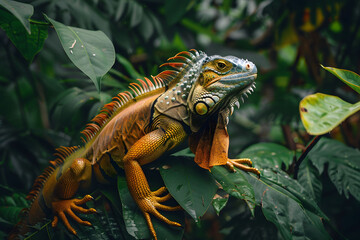 Fototapeta premium Close up of iguana on a branch