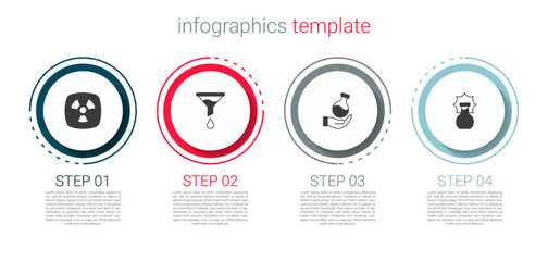 Set Radioactive, Funnel or filter, Test tube and Explosion in the flask. Business infographic template. Vector
