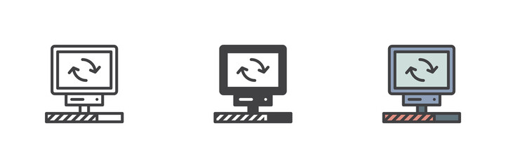 Computer server update different style icon set.