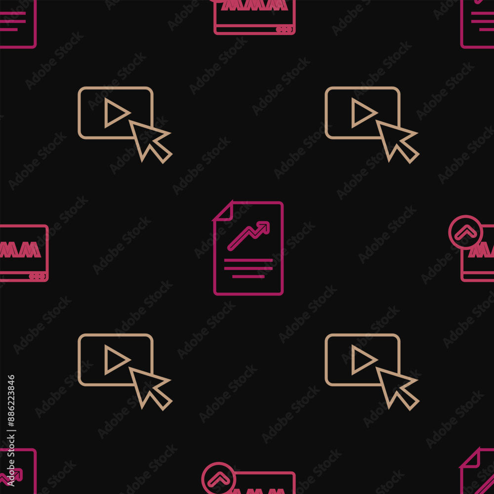 Aufkleber set line website template, advertising and document with graph chart on seamless pattern. vector
