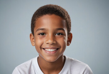 Naklejka premium Portrait view of a regular happy smiling Dominican Republic boy, ultra realistic, candid, social media, avatar image, plain solid background