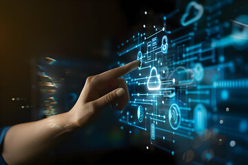 Interactive Cloud Technology with Futuristic Digital Interface and Data Connectivity