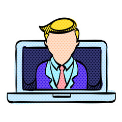 Computer chat halftone icon hand drawn color vector illustration