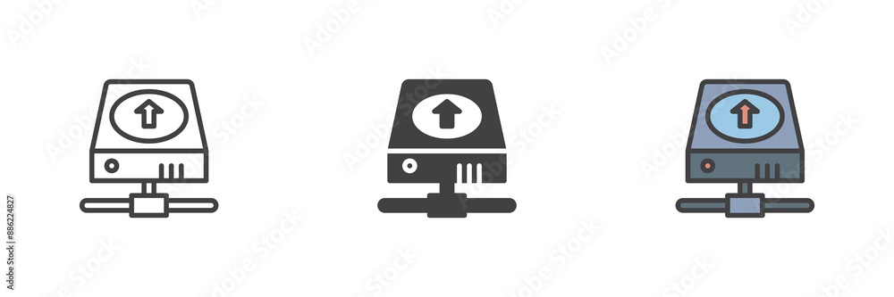 Poster Hard disk with upload arrow different style icon set