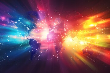 Vibrant Digital World Map with Radiant Light Effects