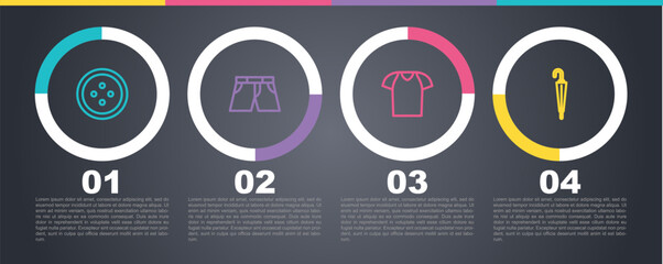 Set line Sewing button for clothes, Short pants, T-shirt and Umbrella. Business infographic template. Vector