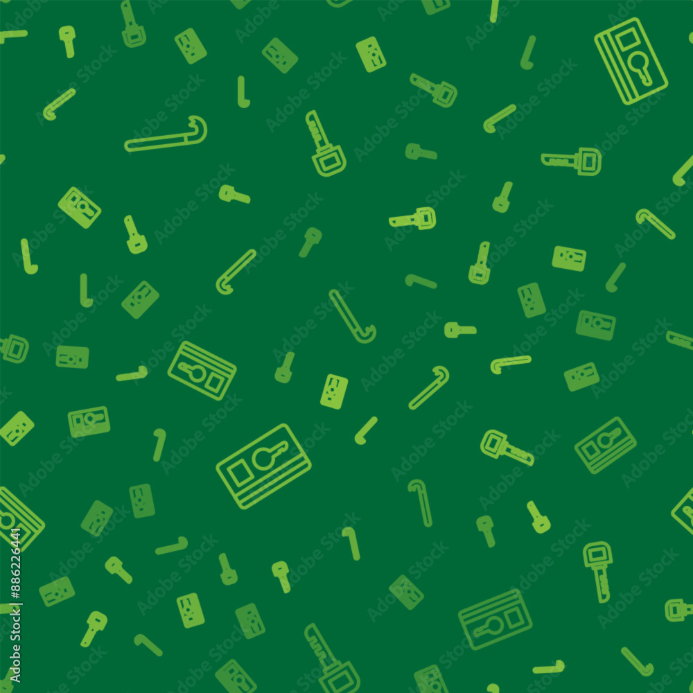 Poster set line crowbar, key card and on seamless pattern. vector