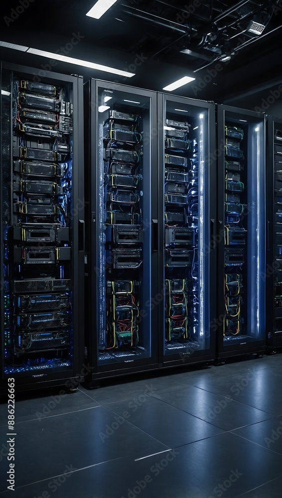 Poster technology hub server racks in data center