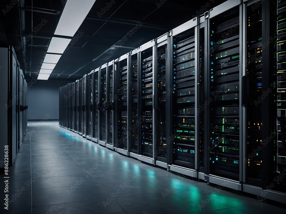 Poster technology concept rows of server racks