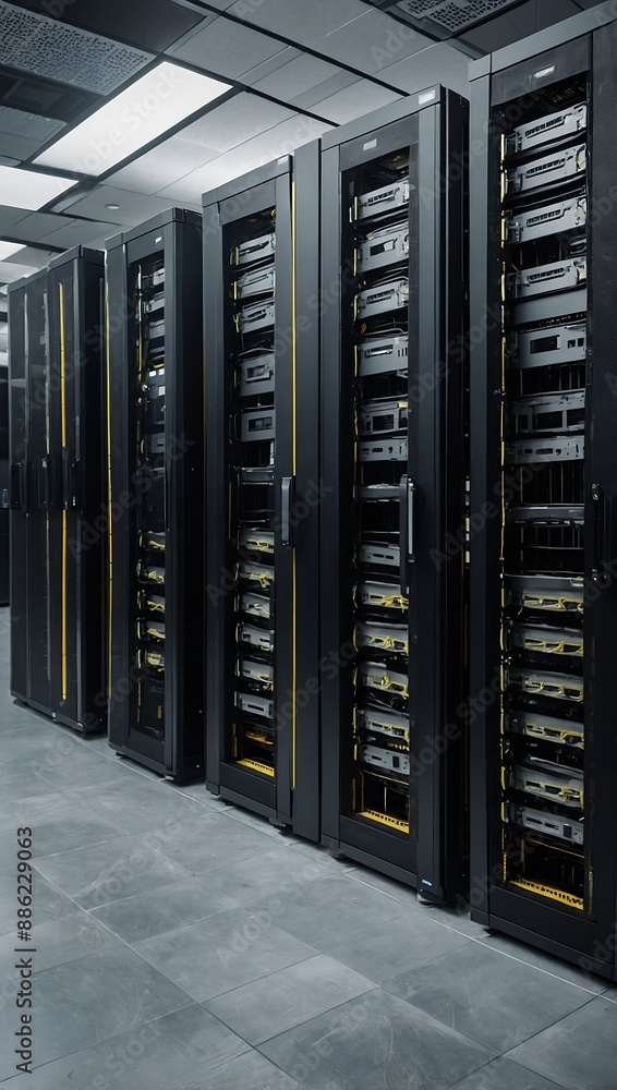 Poster technology hub server racks in data center