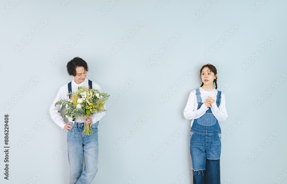 Aufkleber デニムを着た男女のカップルフォト
