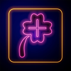 Glowing neon Casino slot machine with clover symbol icon isolated on black background. Gambling games. Vector