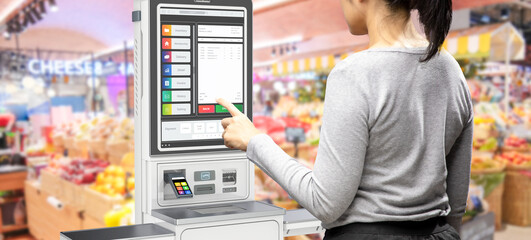 Customer use self-checkout kiosk or self-service payment machine