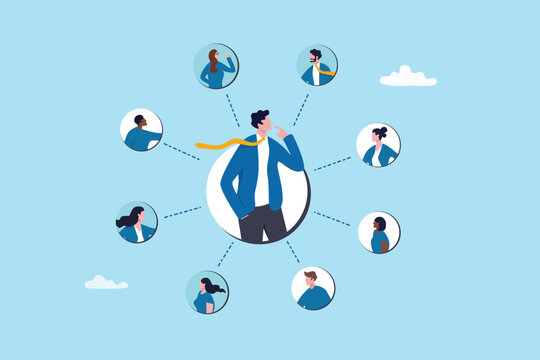 360 degree feedback, assessment or performance appraisal, customer review, testimonial or job networking, employee evaluation, rating or survey concept, businessman get feedback from colleagues.