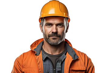 A Construction Worker's Determined Gaze Against a White Background on a White or Clear Surface PNG Transparent Background.